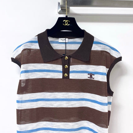 CELINE 26S STRIPED KNIT POLO TOP 327