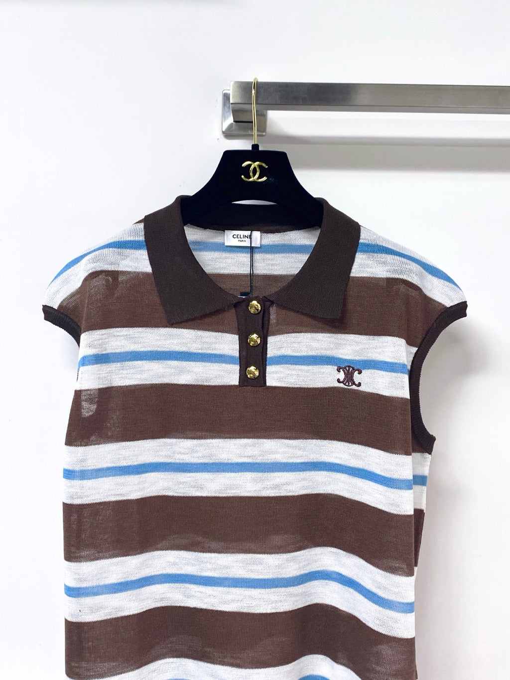 CELINE 26S STRIPED KNIT POLO TOP 327