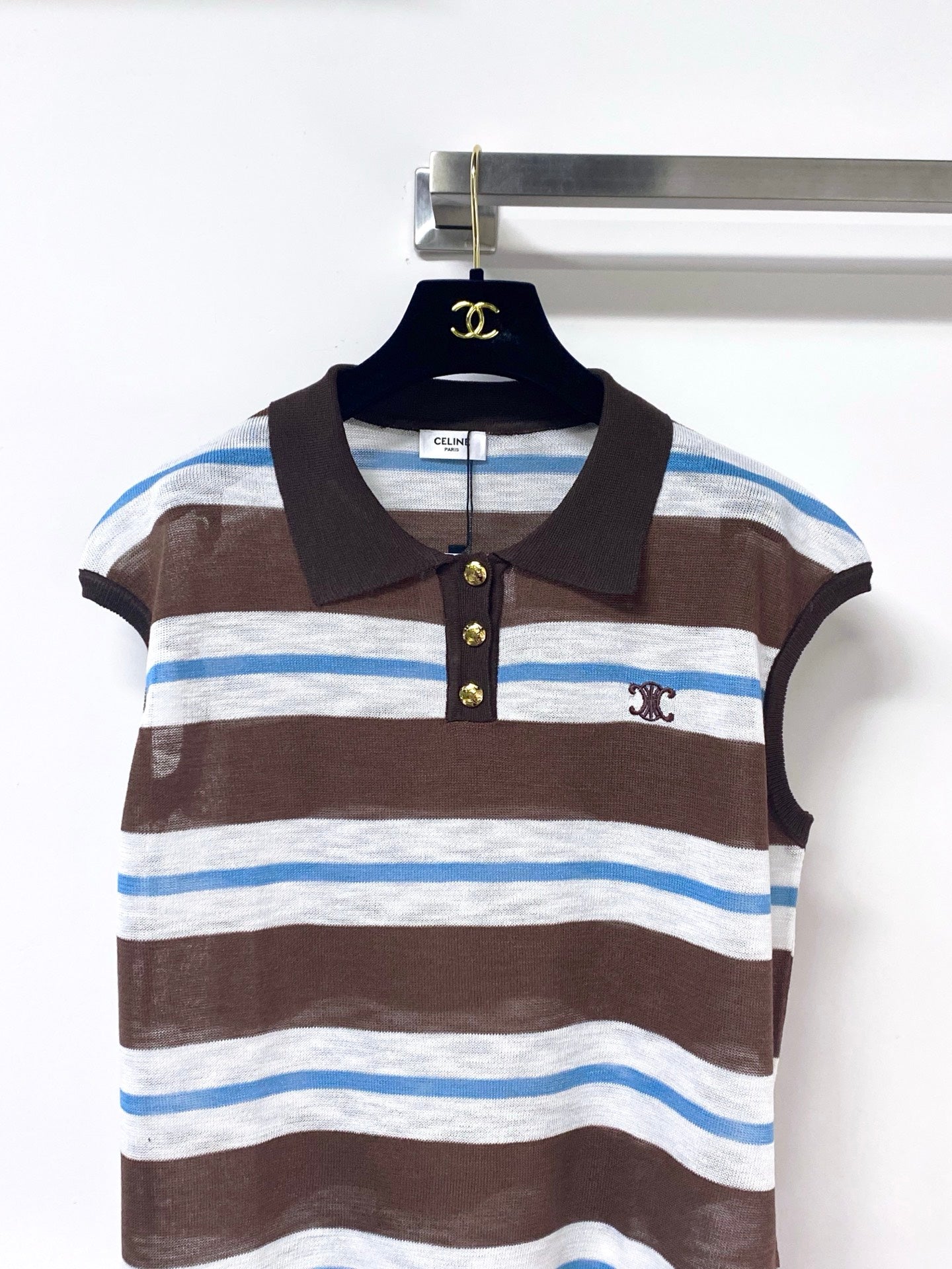 CELINE 26S STRIPED KNIT POLO TOP 327