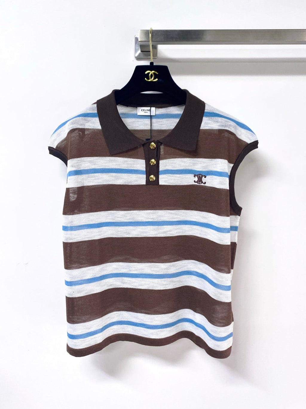 CELINE 26S STRIPED SLEEVELESS POLO SHIRT 481