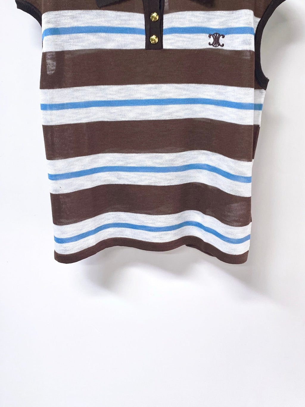 CELINE 26S STRIPED KNIT POLO TOP 327