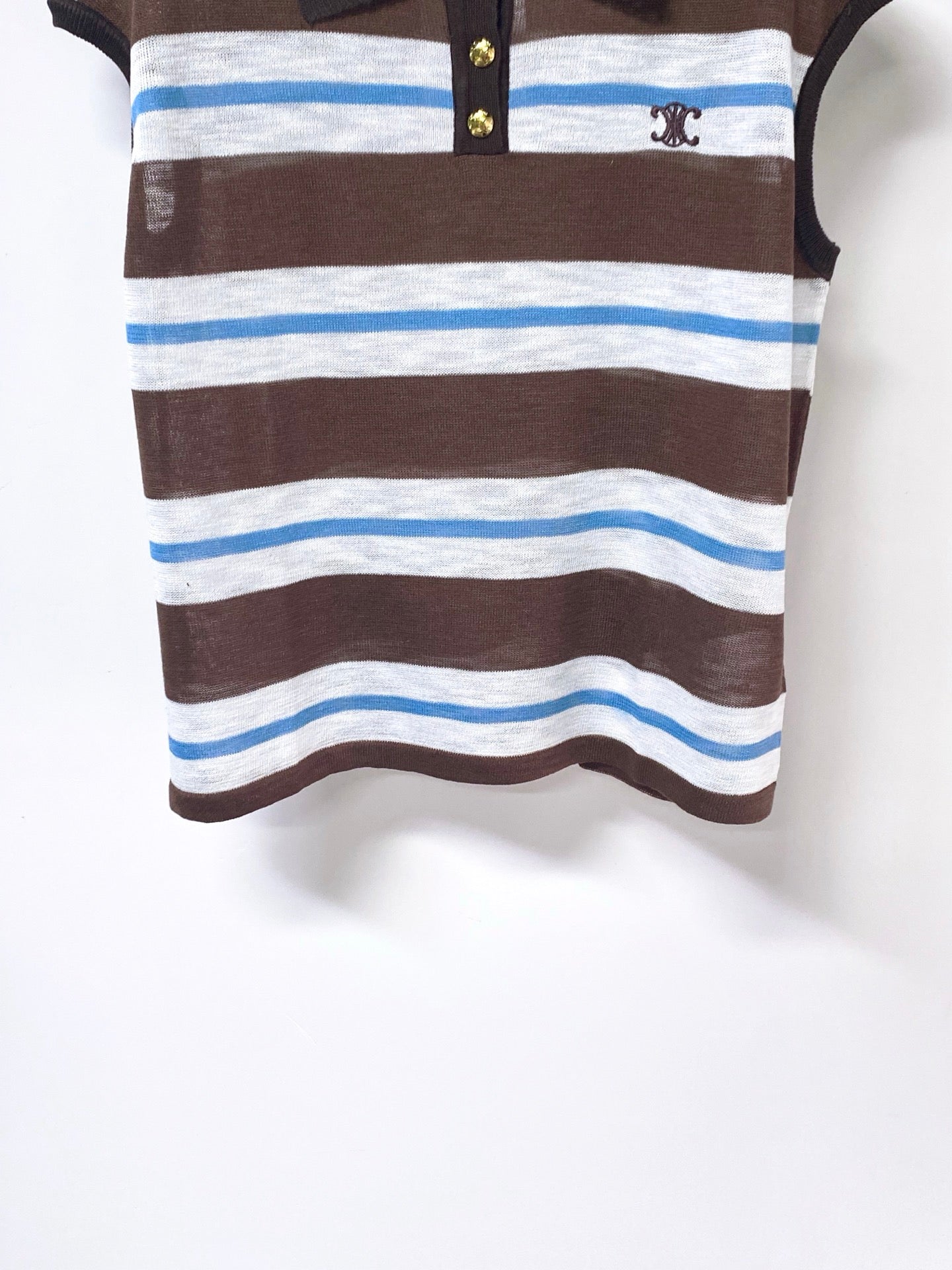 CELINE 26S STRIPED SLEEVELESS POLO SHIRT 481