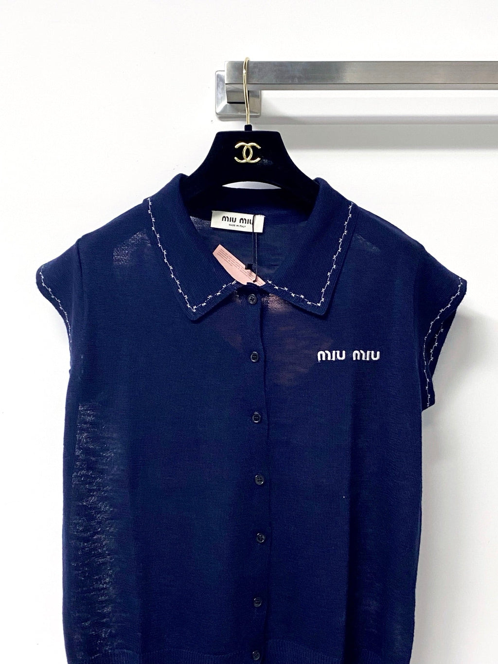 MIUMIU 26S SLEEVELESS KNIT POLO TOP 1168