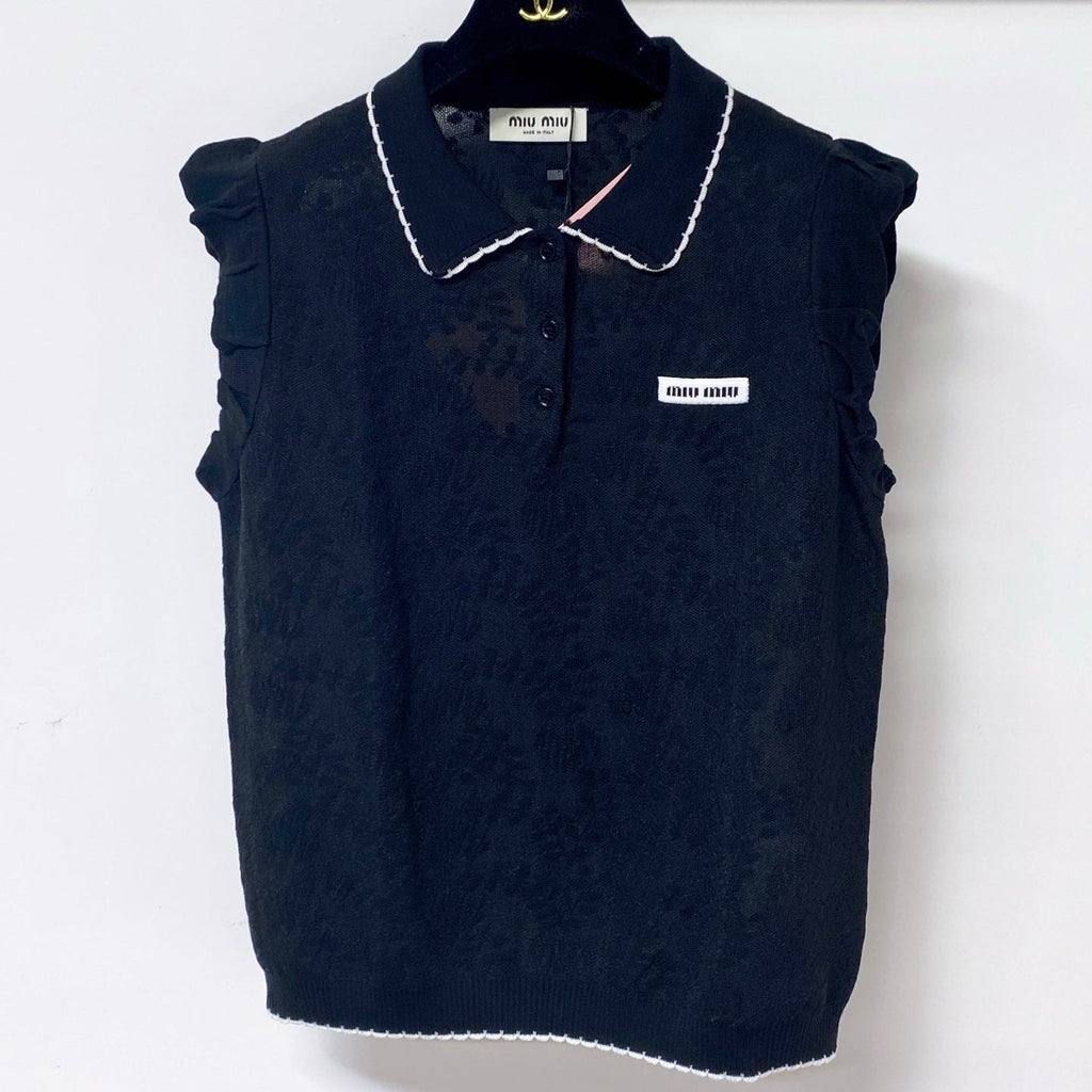 MIUMIU 26S SLEEVELESS KNIT POLO TOP 1150
