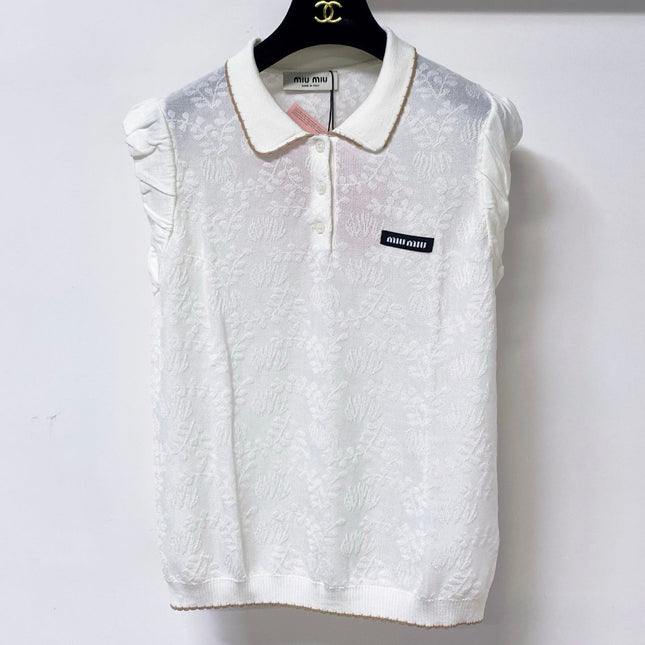 MIUMIU 26S SLEEVELESS KNIT POLO TOP 1149