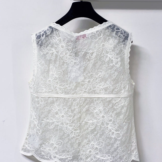 VALENTINO 26S SLEEVELESS V-NECK FLORAL LACE TOP 461