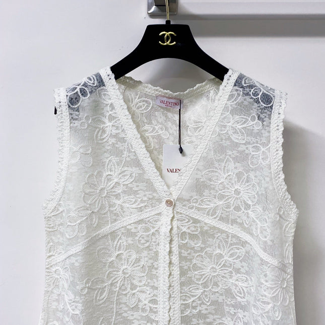 VALENTINO 26S SLEEVELESS V-NECK FLORAL LACE TOP 461