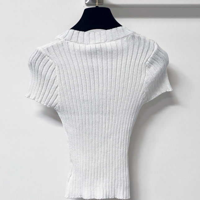 CHANEL 26S SHORT SLEEVE V-NECK KNIT TOP STYLE 1239