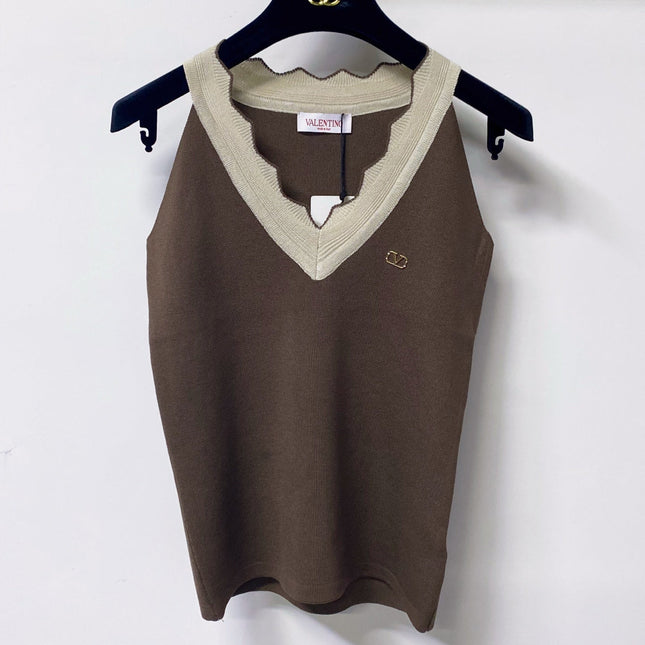 VALENTINO 26S V-NECK SLEEVELESS KNIT TOP 448