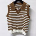 MONCLER 26S SLEEVELESS STRIPED KNIT POLO TOP 674