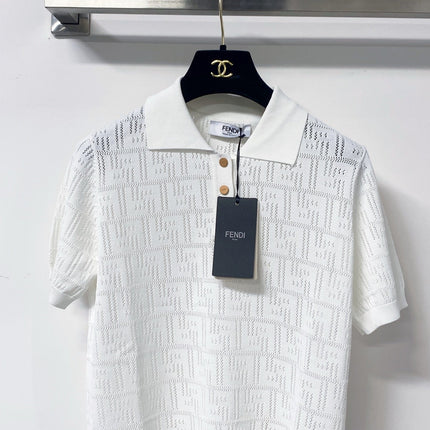 FENDI 26S SHORT-SLEEVE KNIT POLO TOP 290
