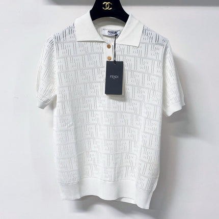 FENDI 26S SHORT-SLEEVE KNIT POLO TOP 290
