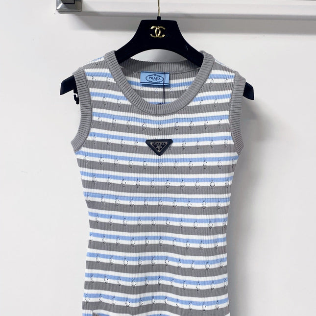 PRADA 26S SLEEVELESS STRIPED KNIT DRESS 1188