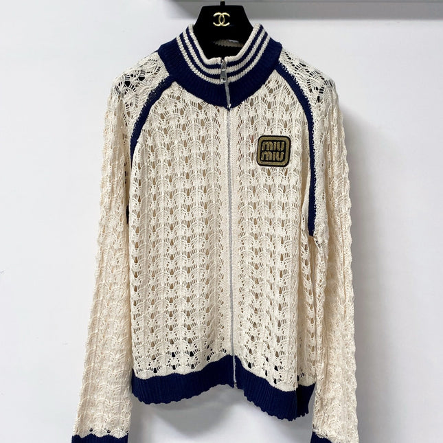 MIUMIU 26S OPEN-KNIT ZIP-UP CARDIGAN & SHORTS SET 1458