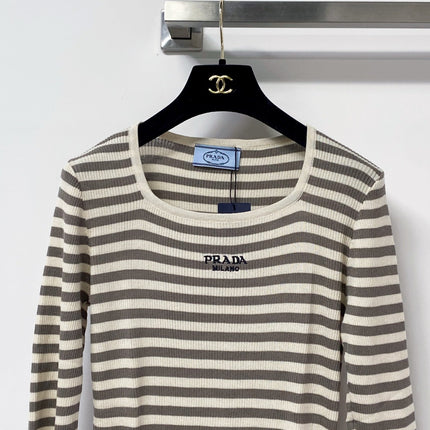 PRADA 26S STRIPED SCOOP-NECK KNIT TOP 1144