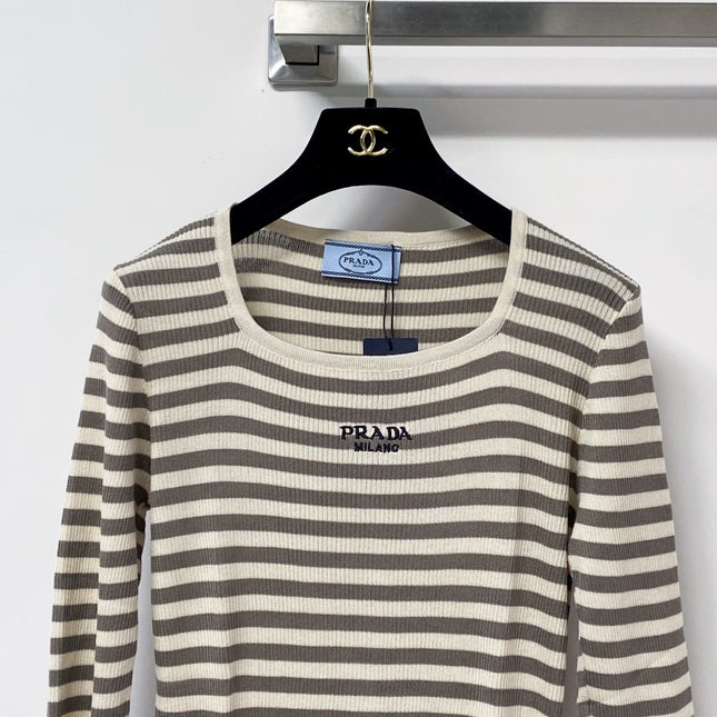 PRADA 26S STRIPED SCOOP-NECK KNIT TOP 1144