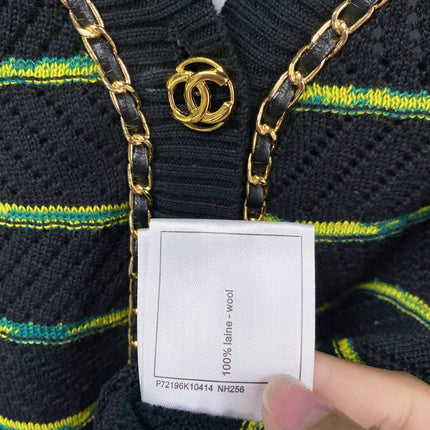 CHANEL 26S STRIPED V-NECK KNIT CARDIGAN 1520