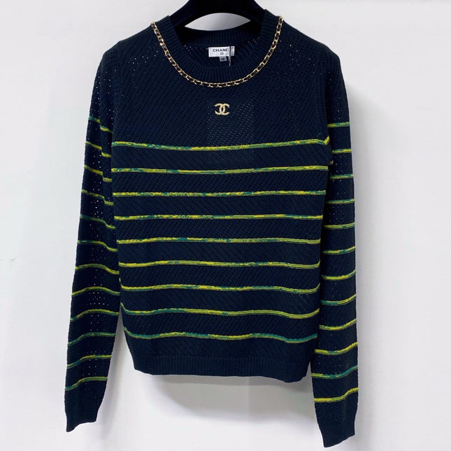 CHANEL 26S STRIPED CREWNECK KNIT SWEATER 1518