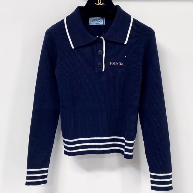 PRADA 26S LONG-SLEEVE KNIT POLO SHIRT 1107