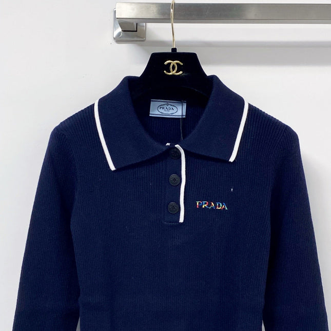 PRADA 26S LONG-SLEEVE KNIT POLO SHIRT 1107
