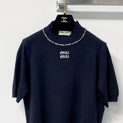 MIUMIU 26S SHORT-SLEEVE KNIT TOP 1424
