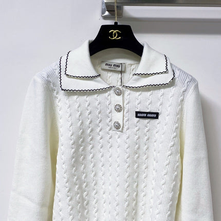 MIUMIU 26S CABLE-KNIT POLO SWEATER 1402