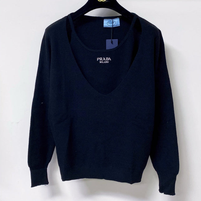 PRADA 26S V-NECK LAYERED KNIT SWEATER 1066