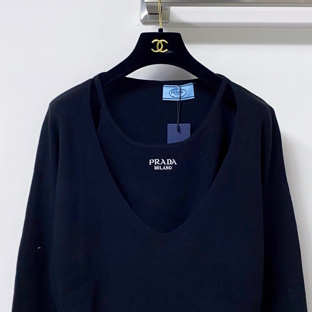 PRADA 26S V-NECK LAYERED KNIT SWEATER 1066