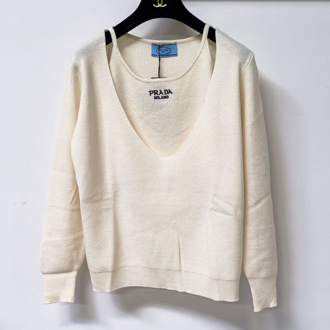 PRADA 26S V-NECK LAYERED KNIT SWEATER 1067