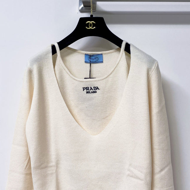 PRADA 26S V-NECK LAYERED KNIT SWEATER 1067