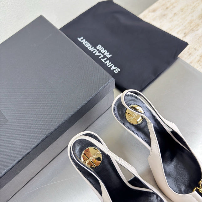YSL 26S SLINGBACK HIGH HEELS 105 MM IN CREAM WHITE CALFSKIN