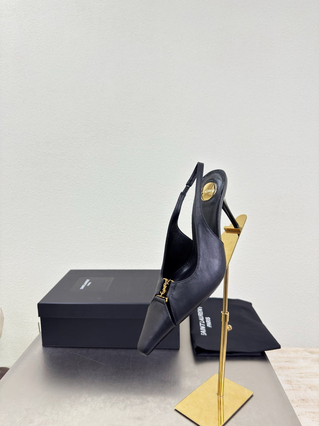 YSL 26S SLINGBACK HIGH HEELS 105 MM IN BLACK CALFSKIN