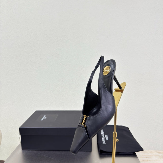 YSL 26S SLINGBACK HIGH HEELS 105 MM IN BLACK CALFSKIN