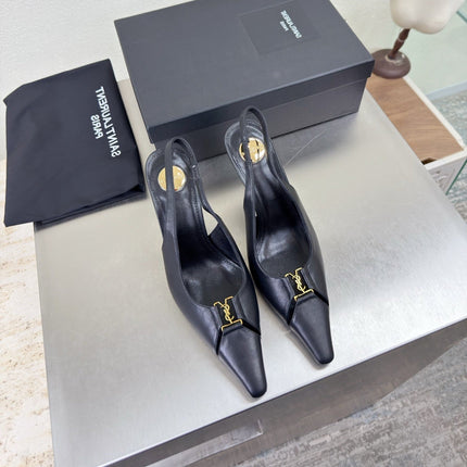 YSL 26S SLINGBACK HIGH HEELS 105 MM IN BLACK CALFSKIN