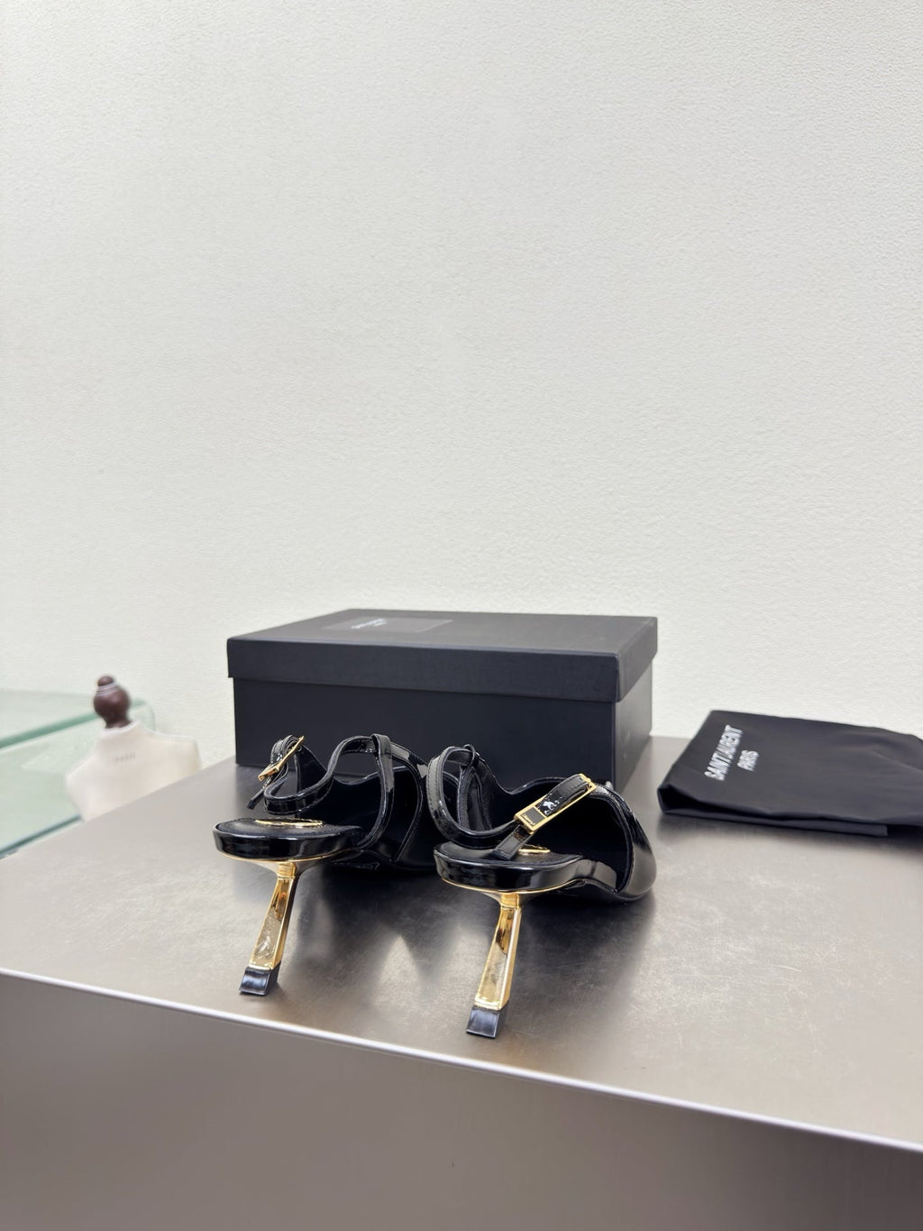 YSL 26S SLINGBACK HIGH HEELS 75 MM IN BLACK GLOSSY CALFSKIN