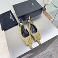 YSL 26S SLINGBACK HIGH HEELS 55 MM IN LIGHT OLIVE GREEN SATIN