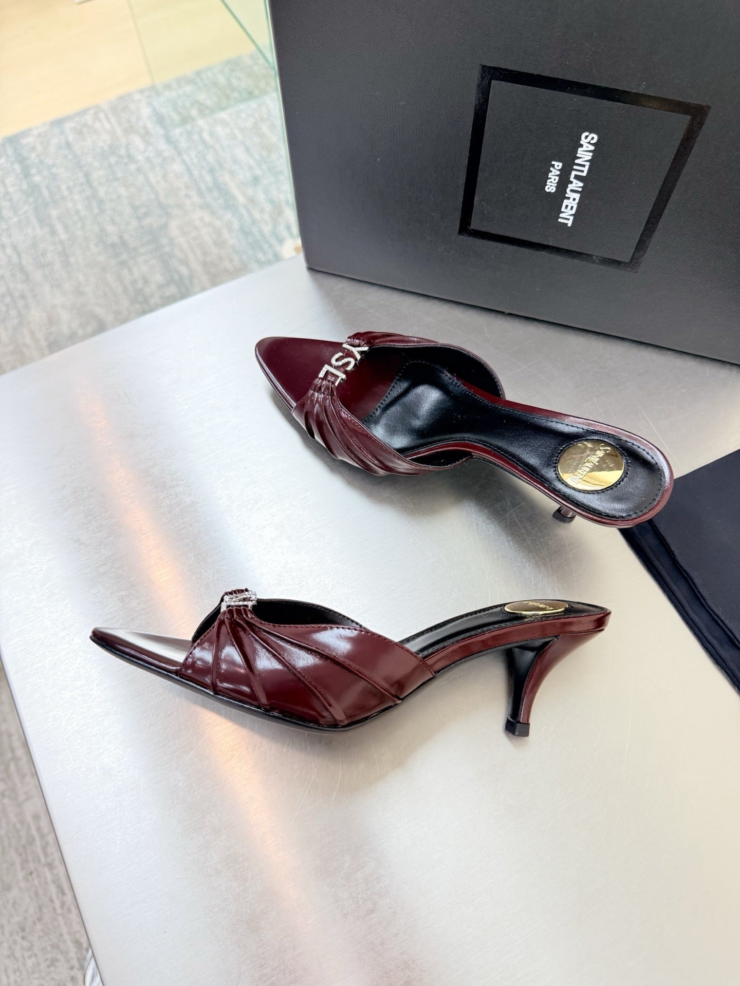 YSL 26S HIGH HEEL SANDALS 65 MM IN DARK RED CALFSKIN