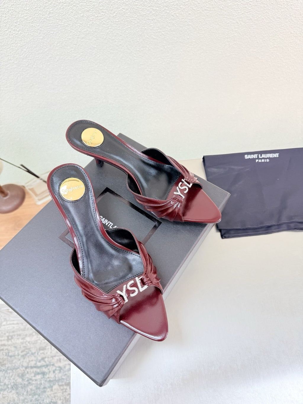 YSL 26S HIGH HEEL SANDALS 65 MM IN DARK RED CALFSKIN