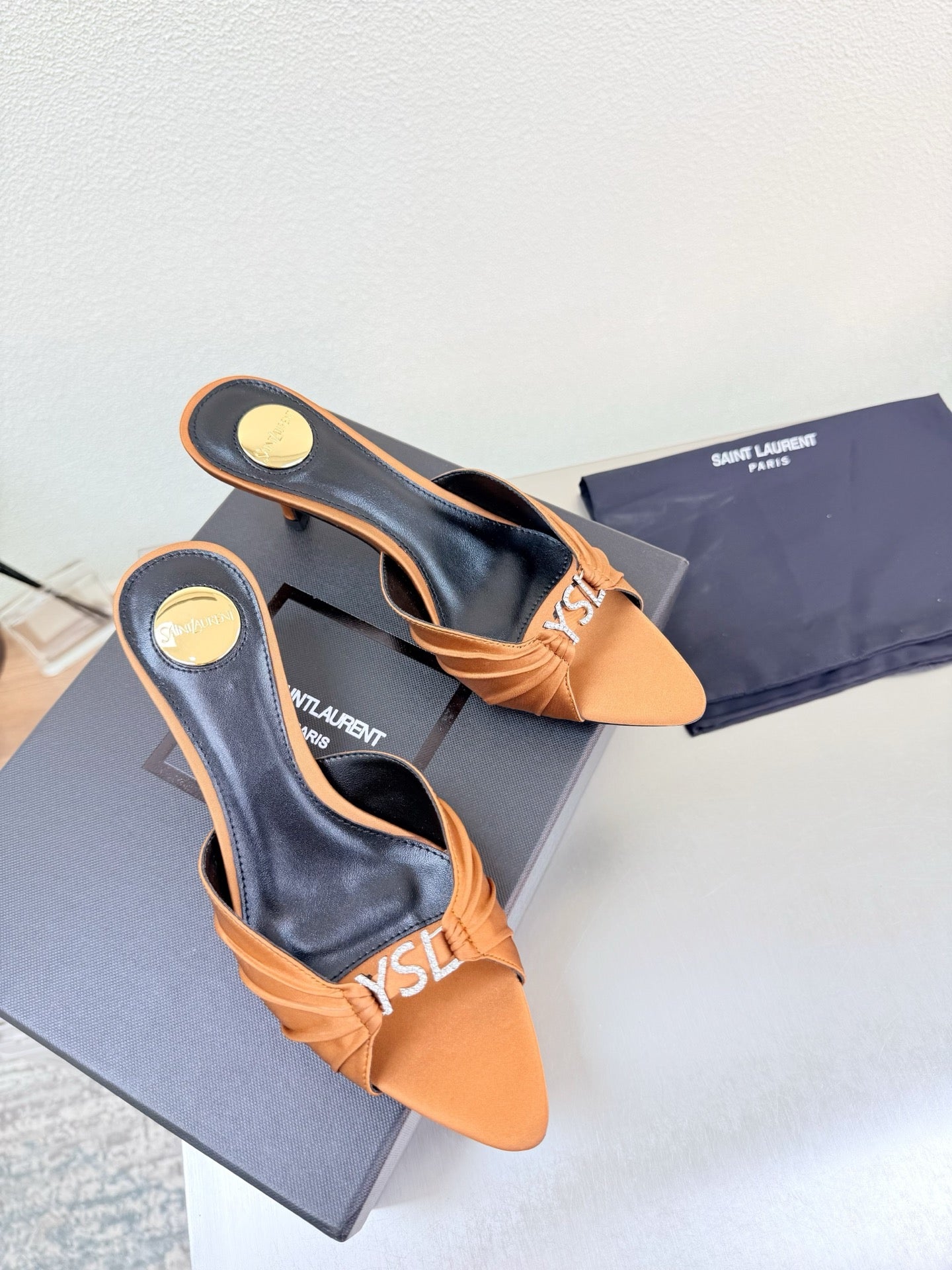YSL 26S HIGH HEEL SANDALS 65 MM IN ORANGE FABRIC