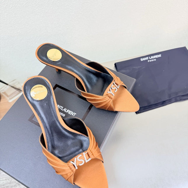 YSL 26S HIGH HEEL SANDALS 65 MM IN ORANGE FABRIC