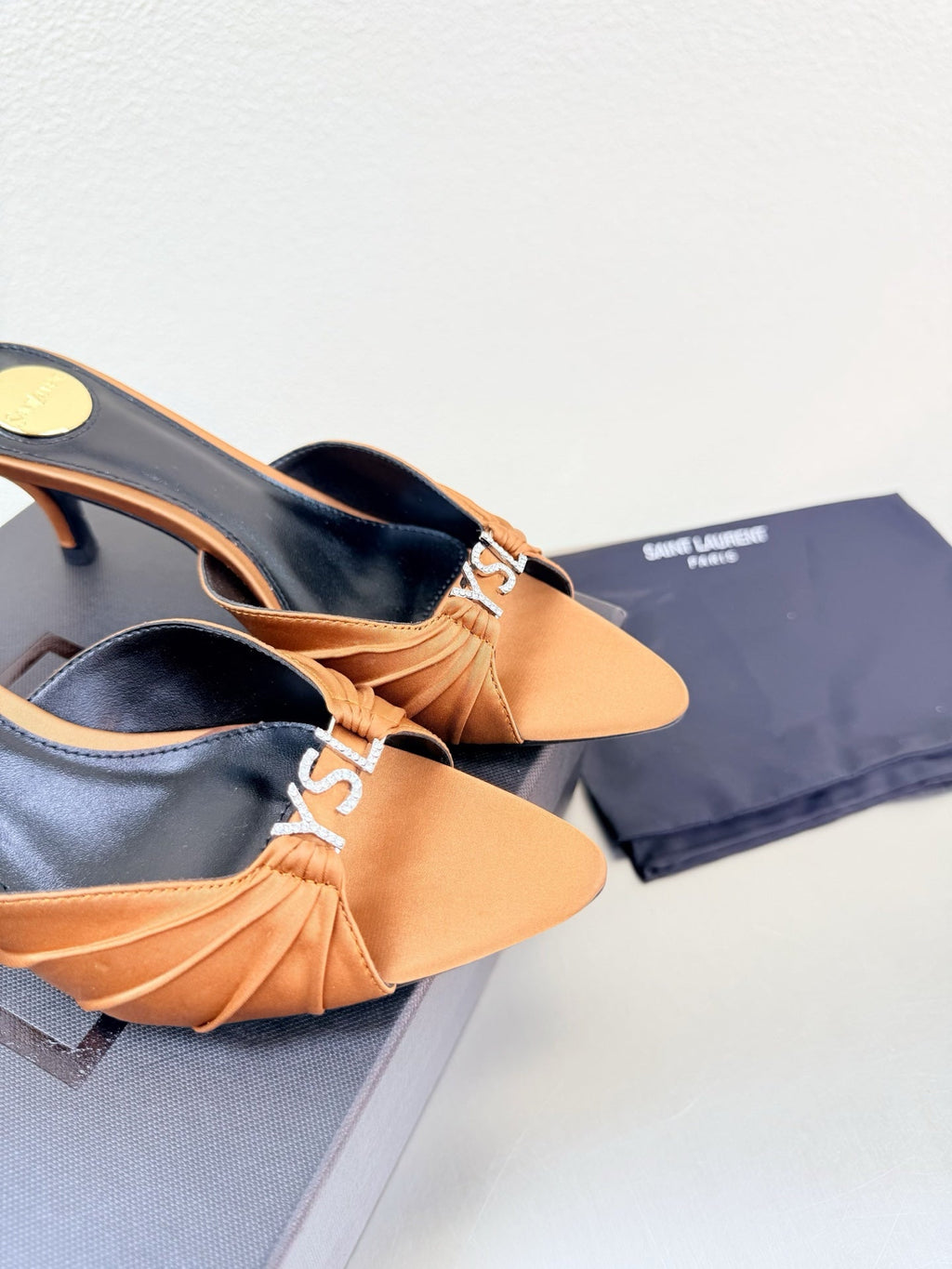 YSL 26S HIGH HEEL SANDALS 65 MM IN ORANGE FABRIC