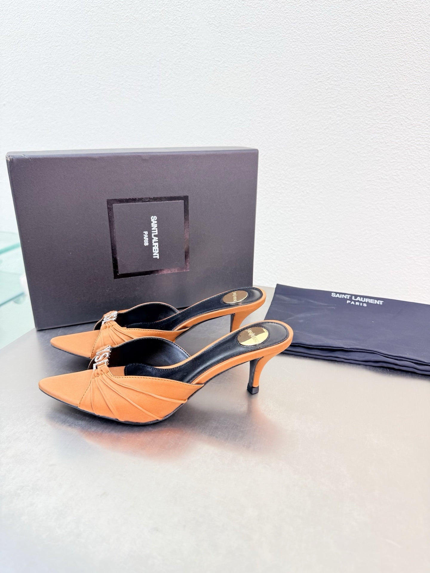 YSL 26S HIGH HEEL SANDALS 65 MM IN ORANGE FABRIC