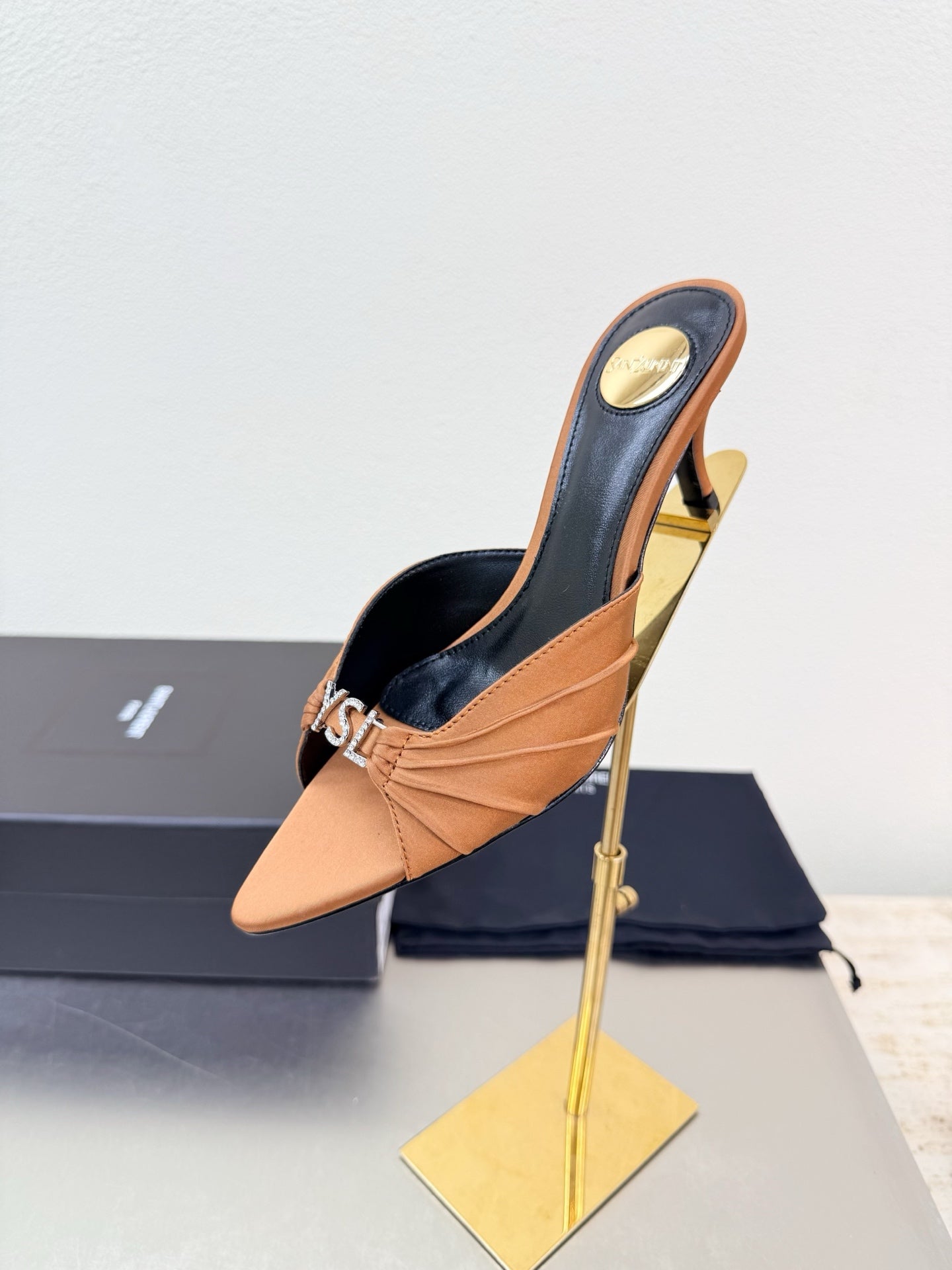 YSL 26S HIGH HEEL SANDALS 65 MM IN ORANGE FABRIC