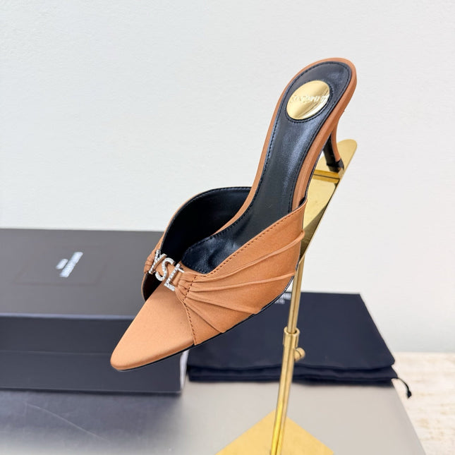 YSL 26S HIGH HEEL SANDALS 65 MM IN ORANGE FABRIC