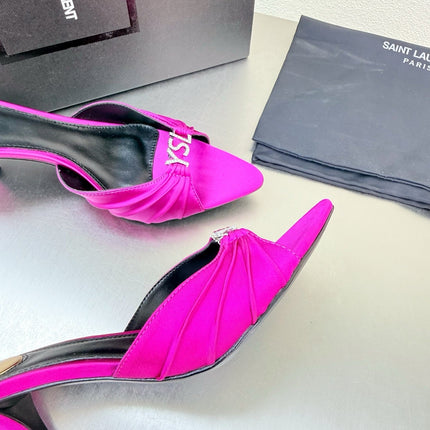 YSL 26S HIGH HEEL SANDALS 65 MM IN DARK PINK FABRIC