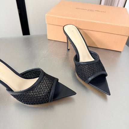 GIANVITO ROSSI 26S POINTED-TOE SANDALS 90 MM IN BLACK LAMBSKIN