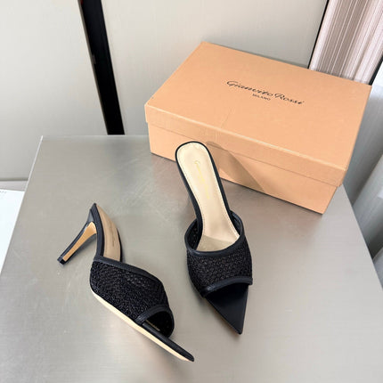 GIANVITO ROSSI 26S POINTED-TOE SANDALS 90 MM IN BLACK LAMBSKIN
