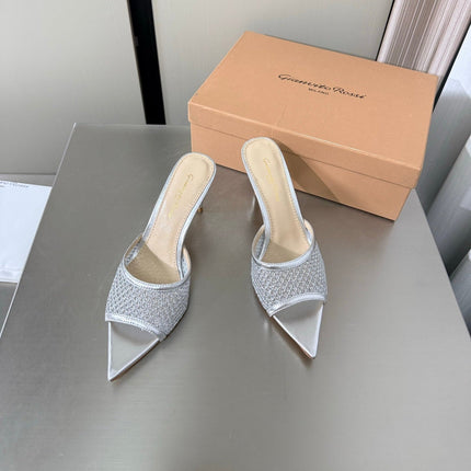 GIANVITO ROSSI 26S POINTED-TOE SANDALS 90 MM IN SILVER LAMBSKIN