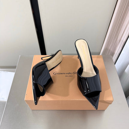 GIANVITO ROSSI 26S POINTED-TOE SANDALS 90 MM IN BLACK PATENT CALFSKIN