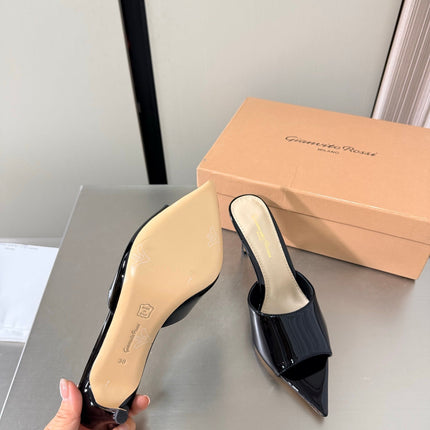 GIANVITO ROSSI 26S POINTED-TOE SANDALS 90 MM IN BLACK PATENT CALFSKIN